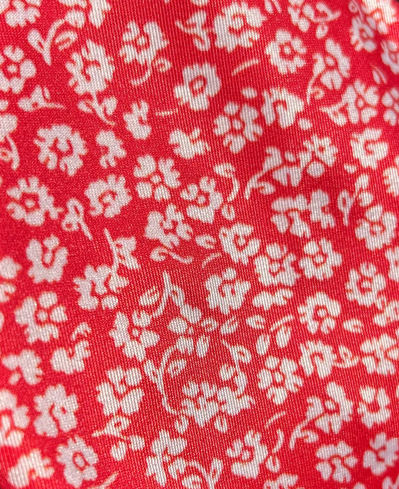 Red and white floral print recycled eco friendly bathing suit fabric